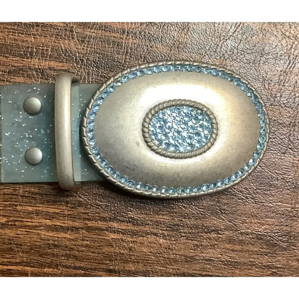 Western Rhinestone Metal Buckle Sparkly Plastic Light Blue Women Girl Sz 23